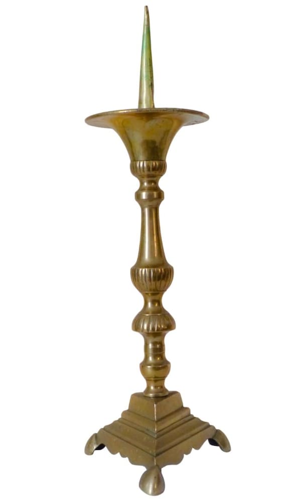 16" gorgeous antique 19th century French altar church candlestick bronze tripod