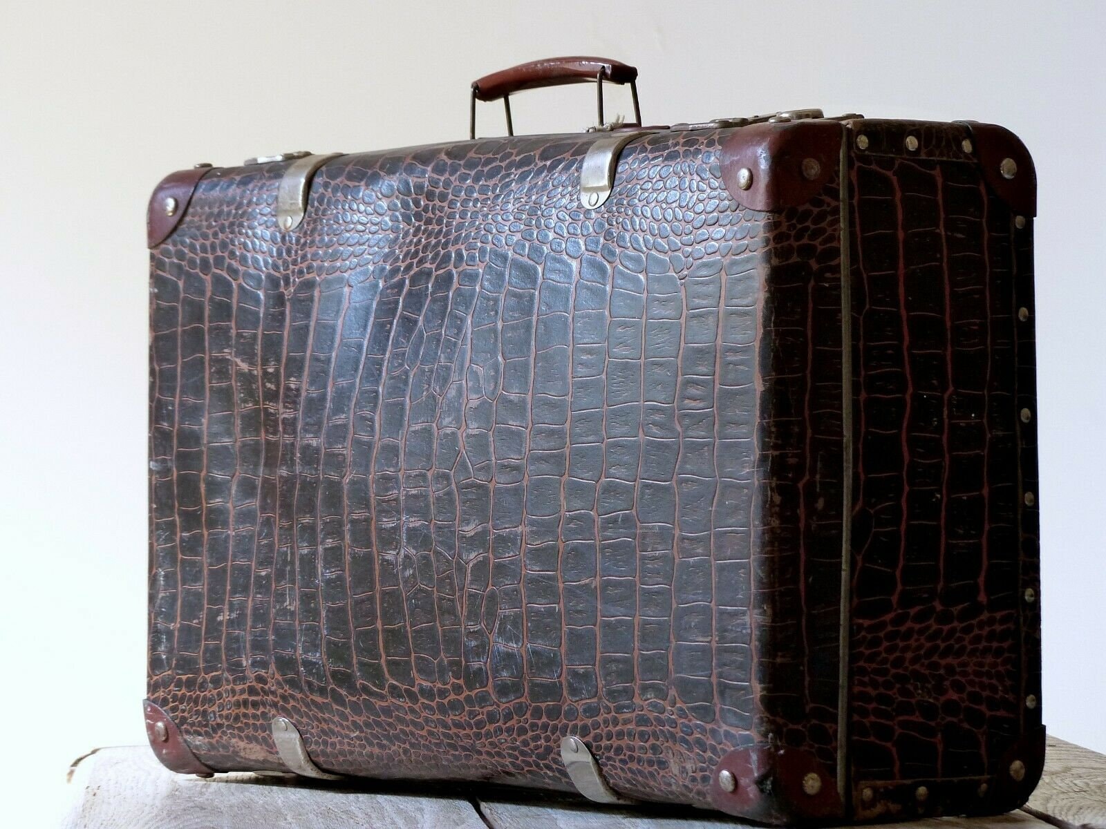 Vintage Suitcase Antique Imitation Leather Cardboard Travel 