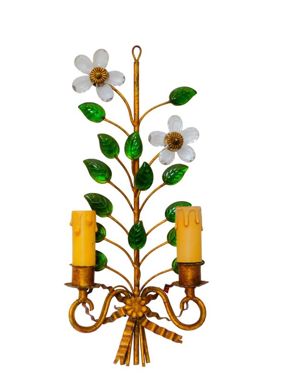 Banci large French mid-century gilt bronze wall light sconce chandelier ringed x