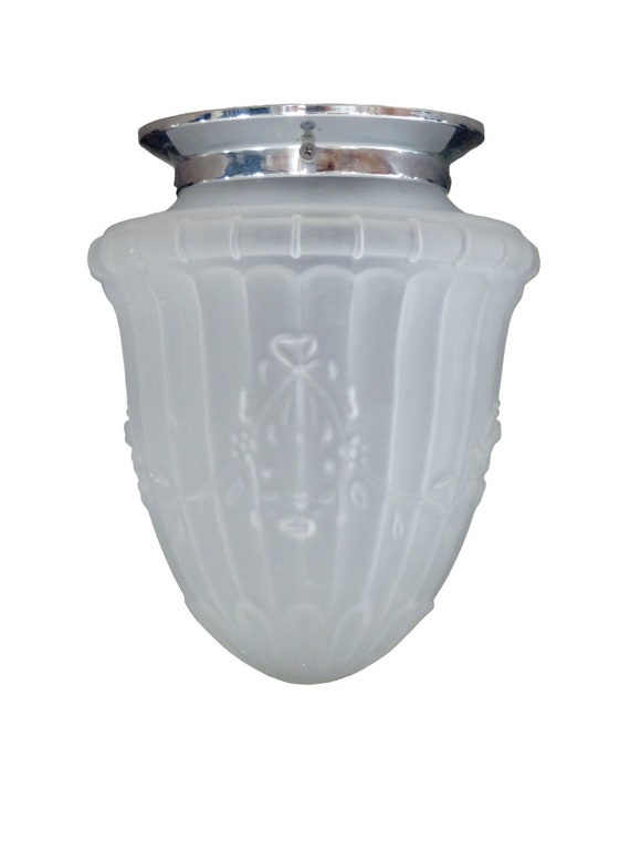 Gorgeous vintage French art deco lamp or ceiling- frosted white glass 1950