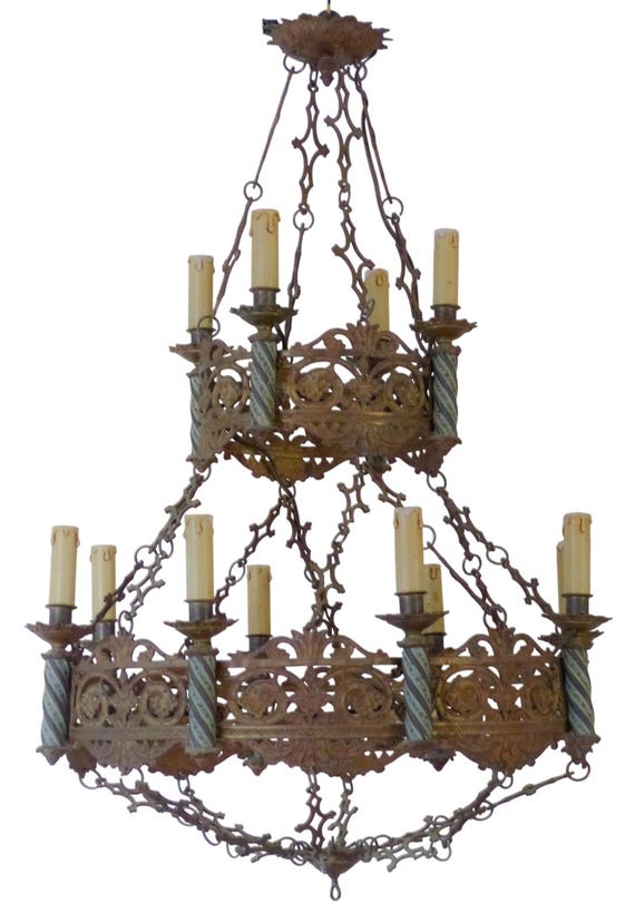 Huge antique french sanctuary church crown chandelier ceiling religious 19th