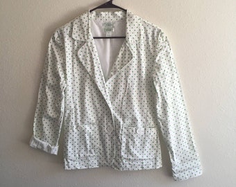 Vintage 90s Polka Dot Blazer: Green & White, Size 8, Slim Fit