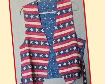 Vintage American Flag Americana isSleeveless Banjo Vest in Red, White & Blue!