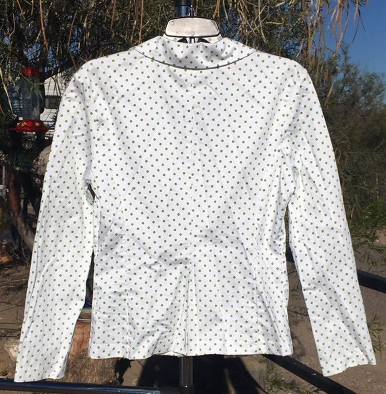 Nylon Lined Size 8 Vintage 1990s In Moda Green Polka Dot Stretch Blazer Slim Fit Retro