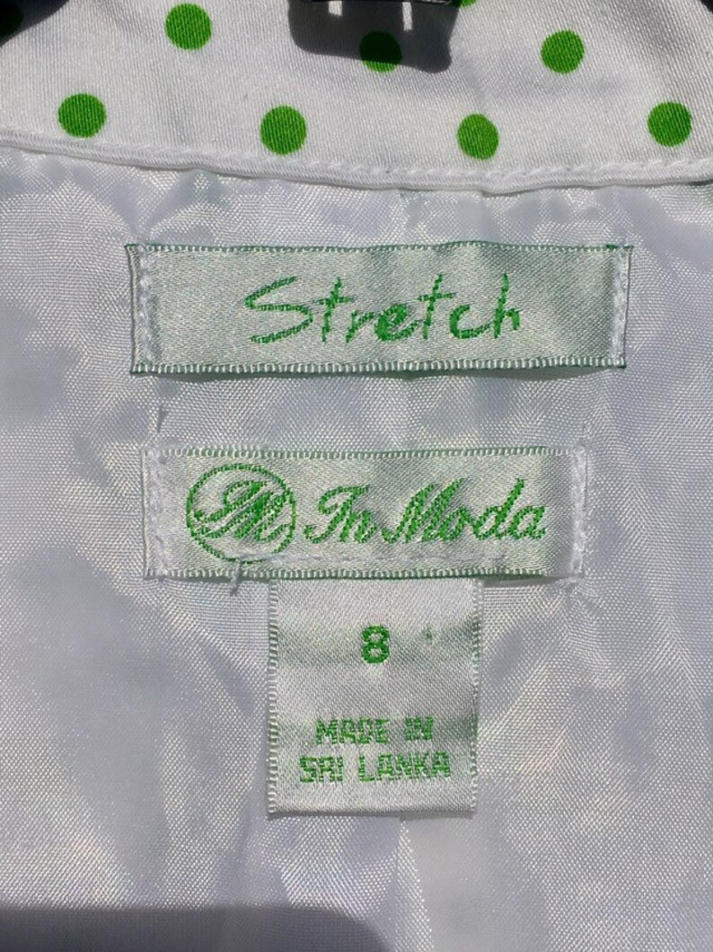 Nylon Lined Size 8 Vintage 1990s In Moda Green Polka Dot Stretch Blazer Slim Fit Retro