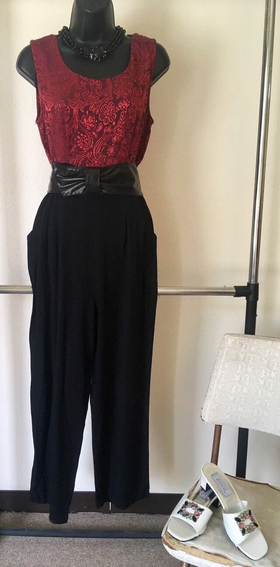 Vintage 1990s Jumpsuit, Brocade Top/Cropped Bottom