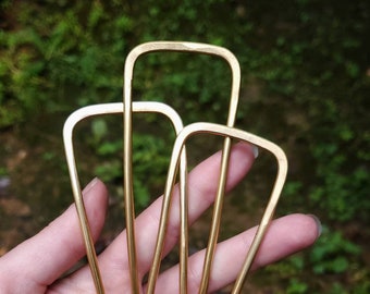 Hammered Brass Hair Fork // Bright Brass Hair Pin // Dark Mori Brass Hair Fork Accessory // Minimal Brass Hair Accessories