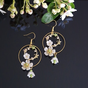 Pendentif bourdon en émail avec strass dorés, muguet, crochets pendants en argent et en acier inoxydable