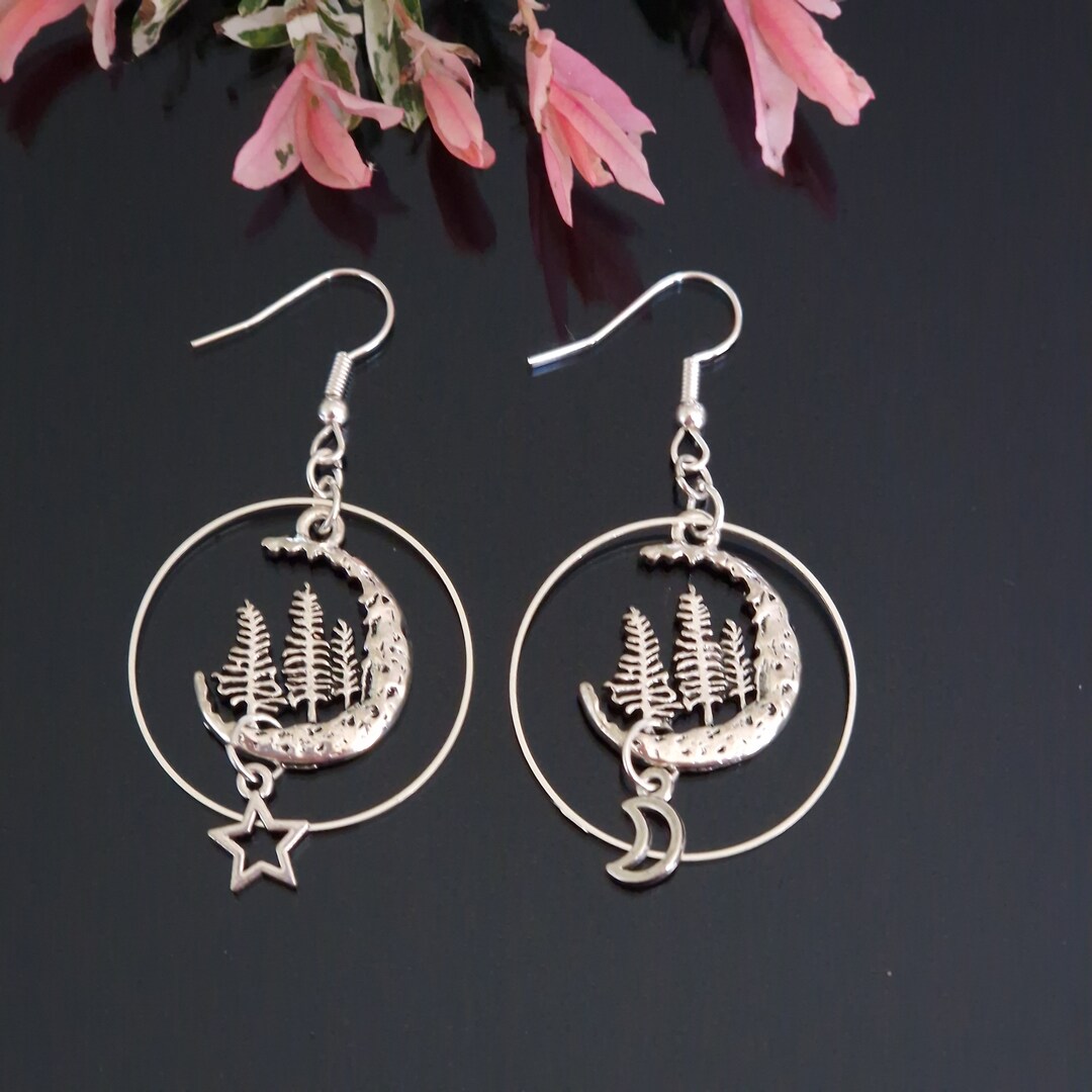 •FOREST MOON• silver dangle earrings