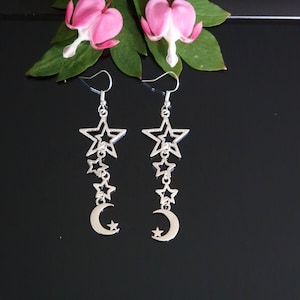 Crescent Moon Double Horn Dangly Charm Earrings in Gift Bag