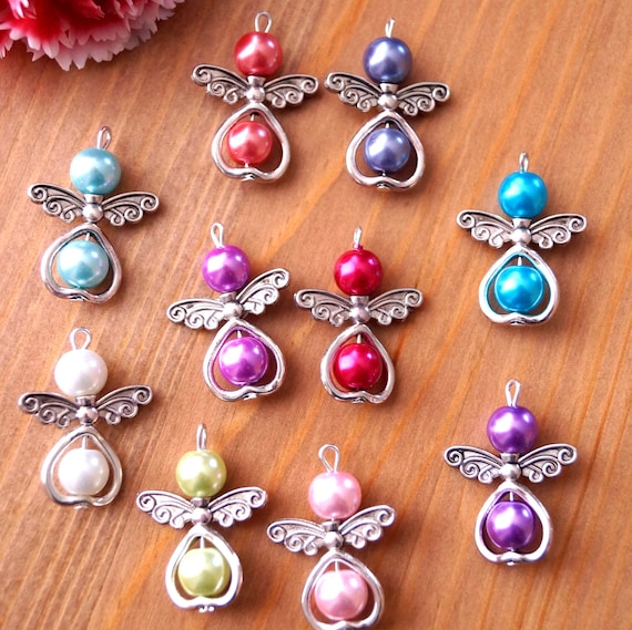 8x White And Silver Angel Charms Pendant Wings Christmas Tree Decoration Filler