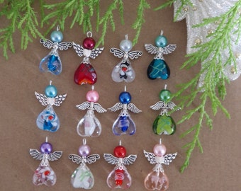 12x Handmade Guardian Angel Fairy Charms Pendants Heart Lampwork Beads COLOURS MAY VARY Christmas Stocking Filler Tree Decoration