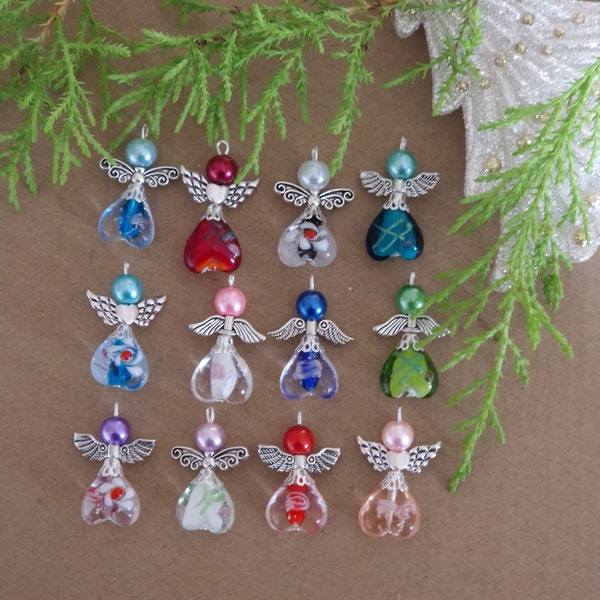 12x Handmade Guardian Angel Fairy Charms Pendants Heart Lampwork Beads COLOURS MAY VARY Christmas Stocking Filler Tree Decoration