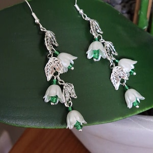 Lily of the Valley Flower Dangle Drop Earrings Silver Stainless Steel 925 Sterling Silver