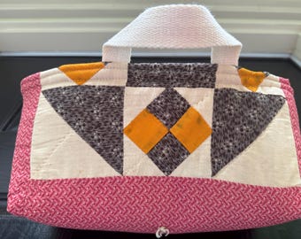 Handmade Vintage Quilt Tote Bag: Sewing Room Caddy, Shabby Chic Decor