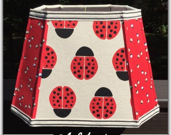 LADYBUG Handmade LAMP SHADE Lampshades with Red Black and Ivory Fabric Light Shades for a Little Girl's Room or Nursery Decor