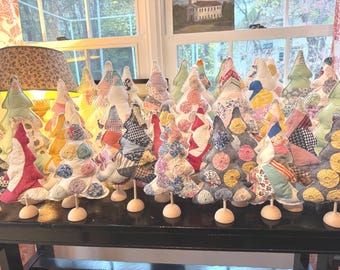 STUFFED CHRISTMAS TREES Made from Vintage Quilts | Large Size on Wood Dowels