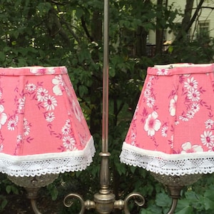 VINTAGE Upcycled FEEDSACK Fabric Handmade Boudoir LAMPSHADE Lamp Shade Lace Pink White 2 x 5.5 x 4 Cottage Shabby Chic Little Girl decor