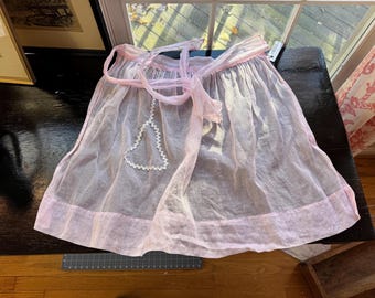 Vintage CHRISTMAS APRON: PINK Crinoline with Silver Ricrac Xmas Tree
