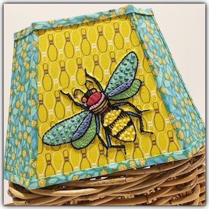 ENTOMOLOGY Handmade BOWLING and Fly LAMPSHADE Lamp Shade with Hand Embroidered Appliqué Bowling Pin Fabric Anna Maria Horner 8 x 12 x 8.5
