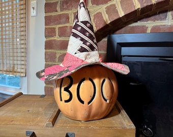 XS Vintage Quilt Witch Hat - Handmade Upcycled Costume Decor
