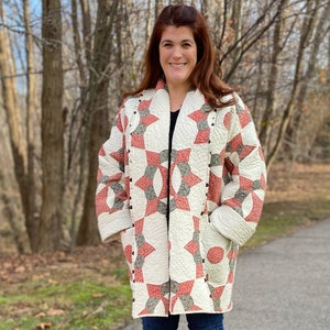 2xl PLUS size Vintage QUILT COAT Fits sizes 18 20 22 24 Banded Collarmpockets version of the antique Strawberry Quilt Pattern Hand Quilted