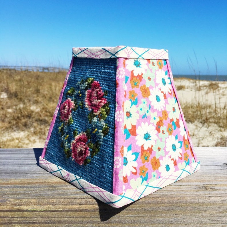 HANDMADE VINTAGE Needlepoint Square LAMPSHADE Lamp Shade Using Melody