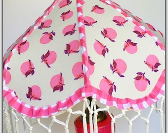 Handmade Pink Fruit Lampshade: Vintage Scallop Frame, Ruffle Trim