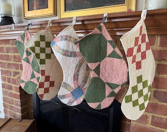 NOT Lined CHRISTMAS STOCKINGS Handmade from Vintage Quilts | Large Size + Unlined