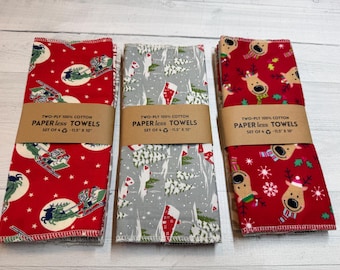 Christmas Paperless Paper Towels, Reusable Cloth Napkins, Set of 4