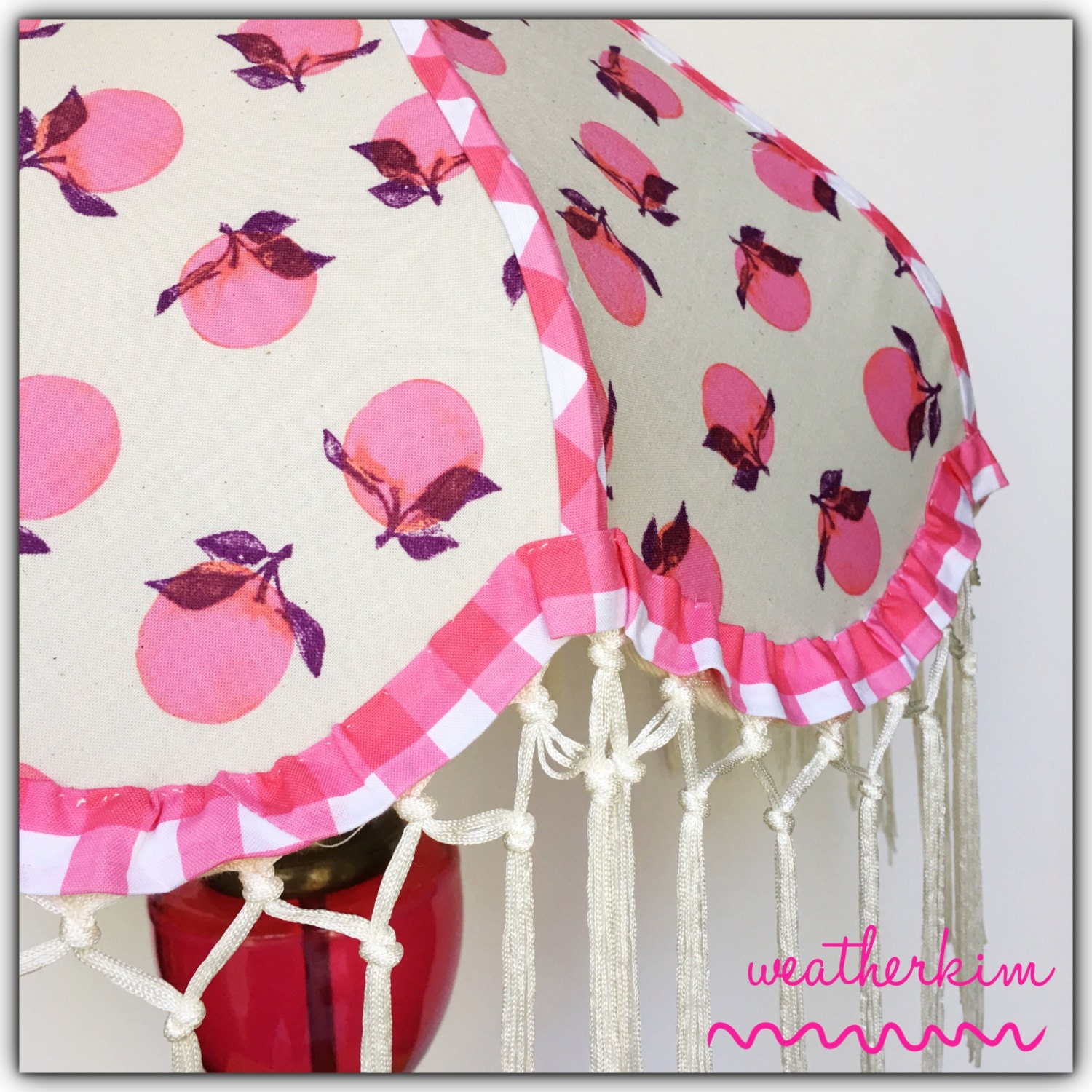 Handmade Pink Fruit Lampshade: Vintage Scallop Frame, Ruffle Trim - Etsy