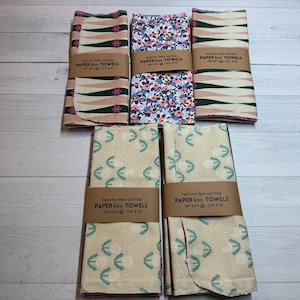 Reusable Cotton Paper Towels, Floral Prints, Set of 4, Paperless