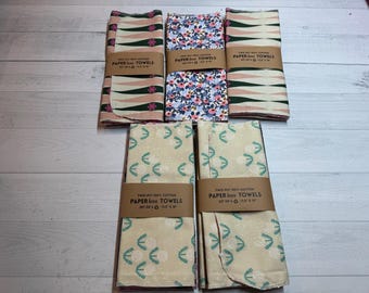 Reusable Cotton Paper Towels, Floral Prints, Set of 4, Paperless