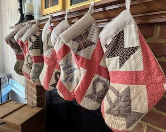 QUILT CHRISTMAS STOCKINGS Handmade from Vintage Patchwork | Large Size + Lined