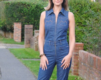 90s does 70s Vintage Denim Jumpsuit/All in one