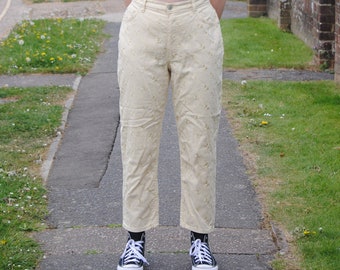 90s Vintage Yellow Embroidered High Waisted Mom Jeans