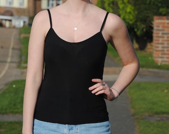 90s Vintage Basic Black Cami Top with Spaghetti Straps