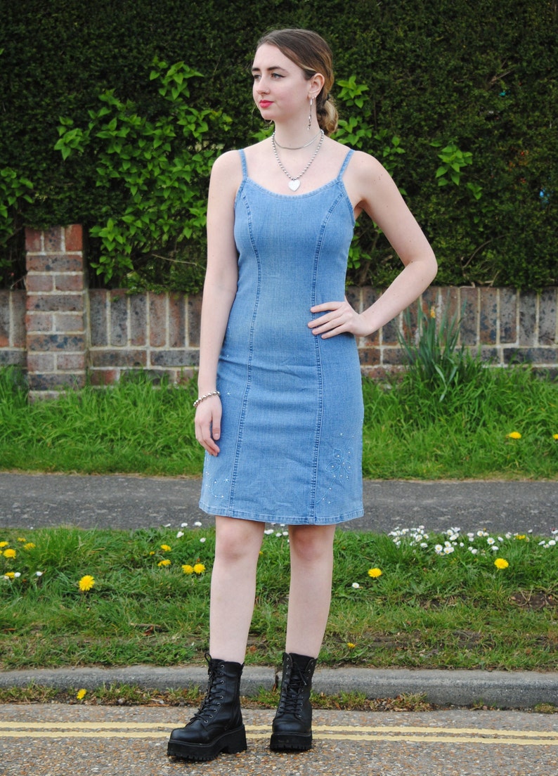 90s/Y2K Vintage Denim Jean Knee Length Midi Dress image 7