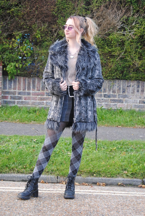 90s Vintage Snake Print Faux Fur Penny Lane Coat J