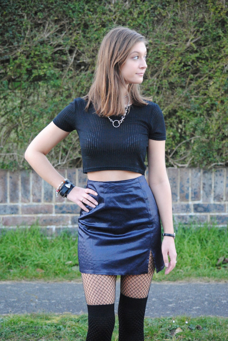 90s Vintage Shiny Metallic Satin High Waisted Mini Skirt with | Etsy