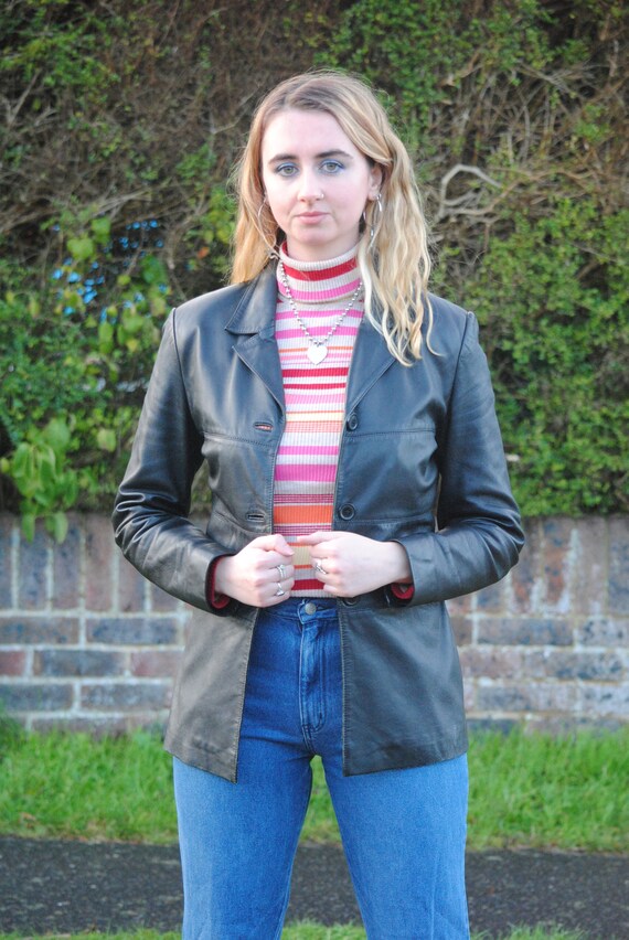 90s Vintage Black Leather Jacket