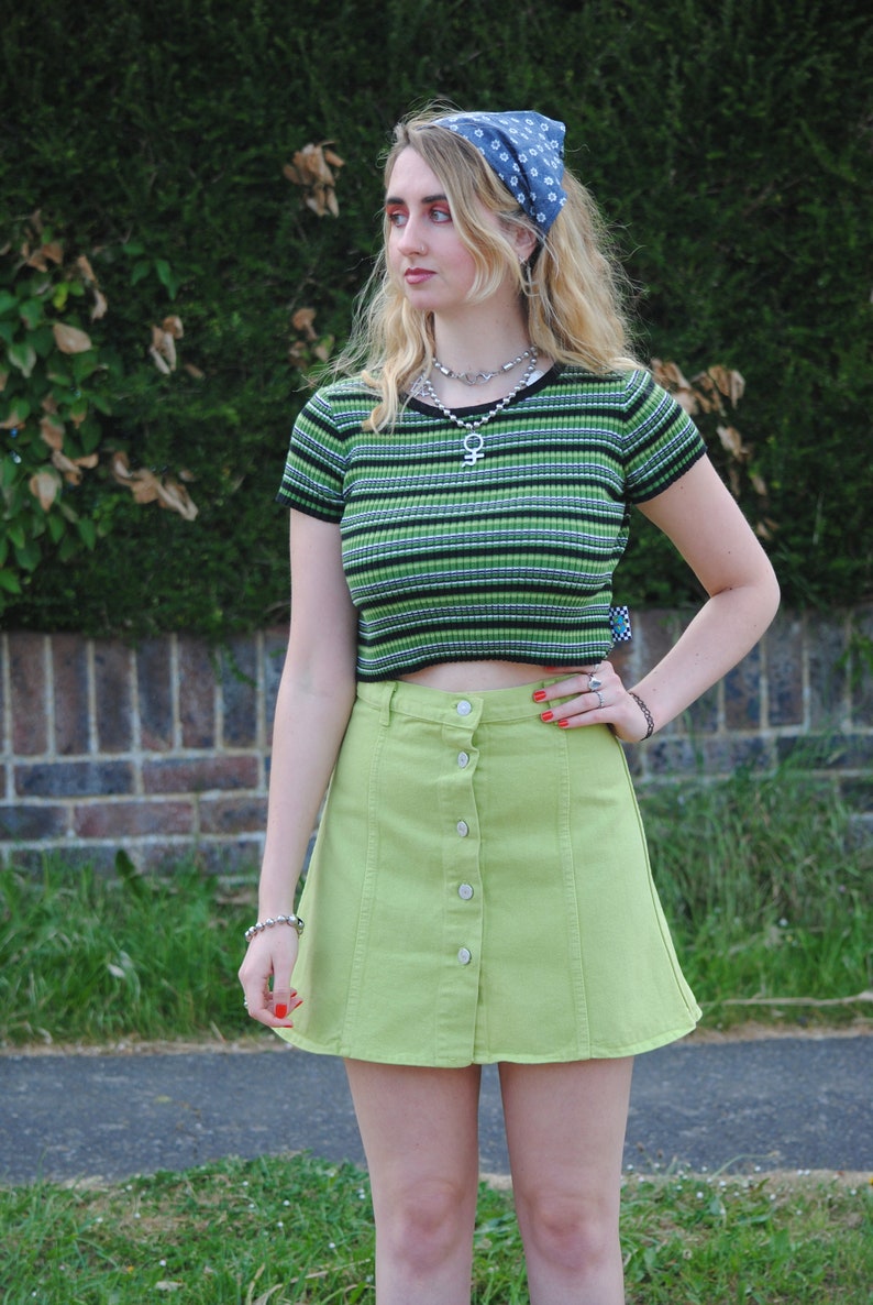 90s Deadstock Vintage Green Denim Button Up Mini Skirt