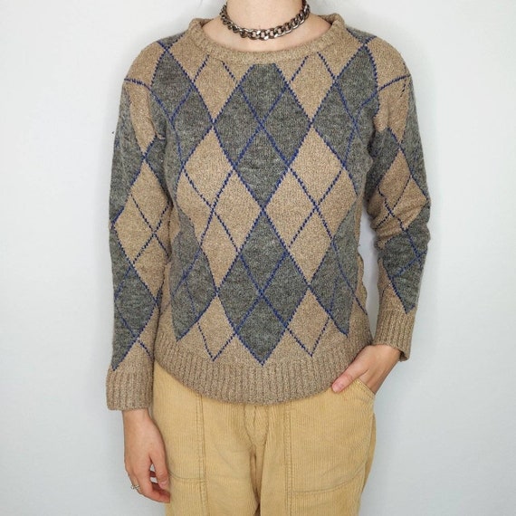 90s/Y2K Vintage Beige Argyle Jumper - image 1