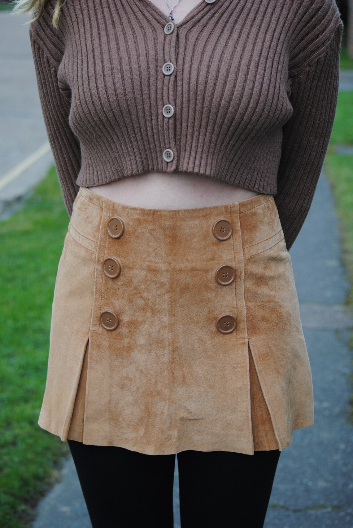 Y2K Brown Leather Mini Skirt (S)