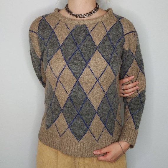 90s/Y2K Vintage Beige Argyle Jumper - image 5