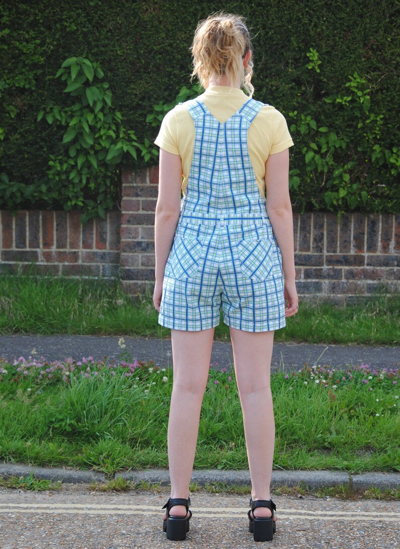 Y2K90s Vintage Checked Dungarees Shorts Overalls