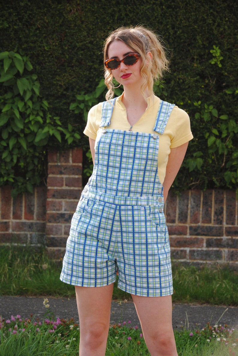 Y2K90s Vintage Checked Dungarees Shorts Overalls