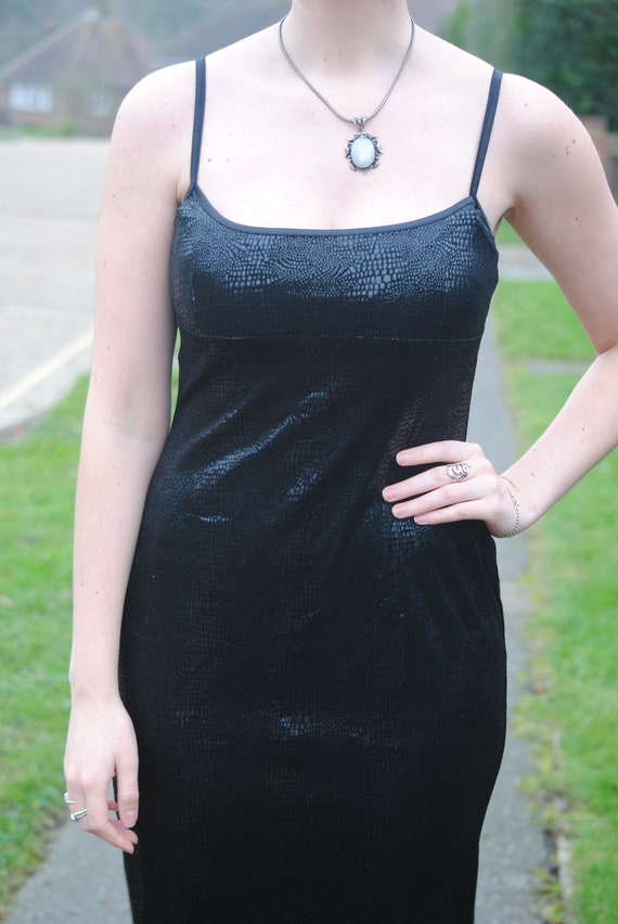 90s Y2K Vintage Black Snake Print Maxi Dress with Thigh Split