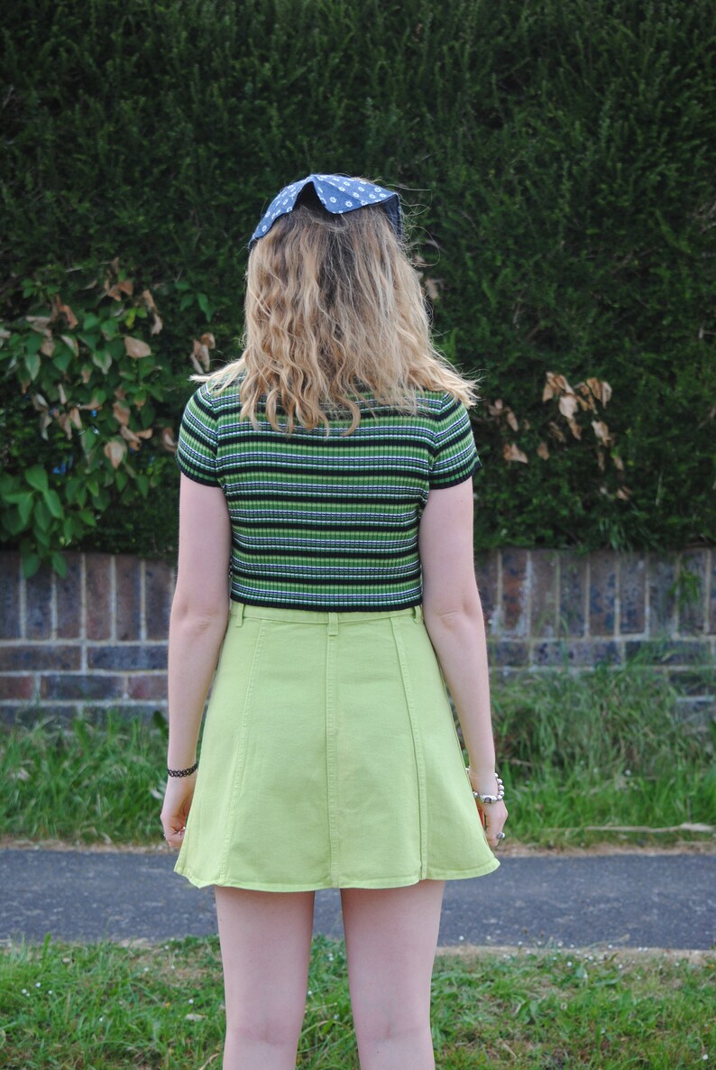 90s Deadstock Vintage Green Denim Button Up Mini Skirt