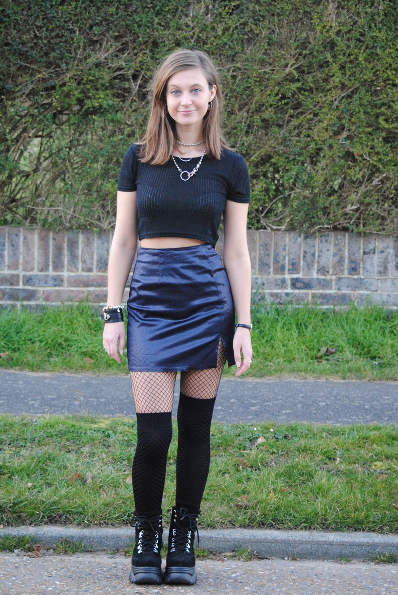 90s Vintage Shiny Metallic Satin High Waisted Mini Skirt with Etsy